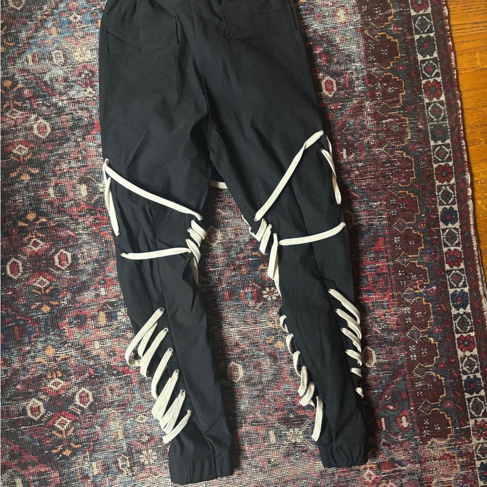 Rick Owens INSPIRED Black Mega Laced Joggers - Picture 3 of 10